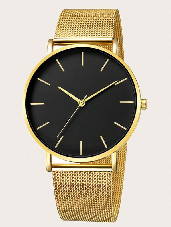 1 pieza Reloj de cuarzo minimalista y simple para hombres con correa de malla de acero inoxidable, adecuado para uso diario, cumpleaños, aniversario, Halloween