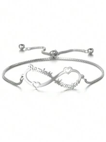 1 件镀 18k 金不锈钢手链，无限符号名称手链，可定制无限 8 字符可调节拉伸字母手链，多种字体可供定制，包括精美的高端盒子，适合朋友、家人、朋友、家人、情侣、节日礼物-银色 - 銀色 - 查看 4