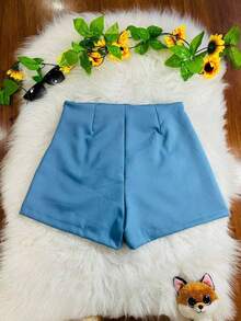 Layeras New Women's Shorts With Zipper On The Left, No Pocket And No Elastane Cold Weather Material - 淺藍色 - 查看 2