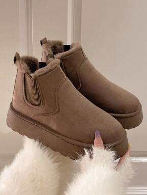 Stivali da neve con suola spessa color cachi, stivali alla caviglia casual da donna con fodera in pile e suola antiscivolo, taglie oversize