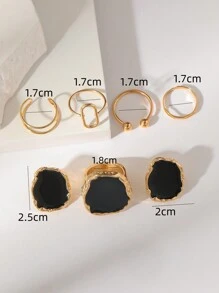 7 peças Conjunto de Joias de Anéis e Brincos com Formato de Rocha Vulcânica Preta para Mulheres, Acessórios Multiuso para Uso Casual/Festa/Evento