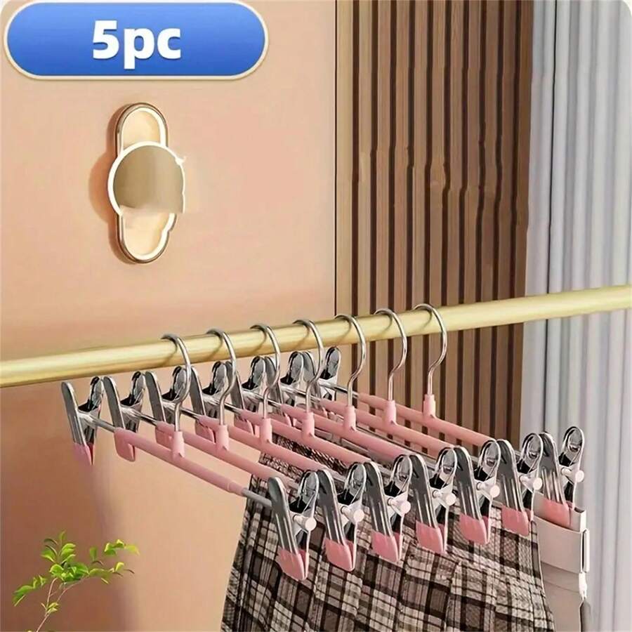 5 chiếc kẹp treo quần bằng thép không gỉ có thể điều chỉnh, chống trượt, vô hình, dễ sử dụng, thích hợp cho tủ quần áo và gia đình, áp dụng cho váy, quần, tất và đồ lót, cửa hàng quần áo, tiệm giặt là, khách sạn, nhà nghỉ