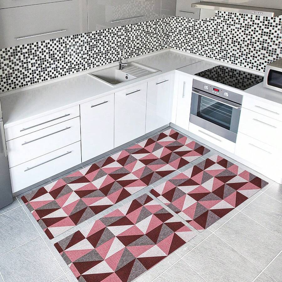 3-Piece Kitchen Rug Kit In Red Jacquard Fabric - 紅色 - 查看 1