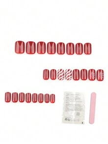 Bộ 24 miếng dán móng tay hình vuông ngắn màu đỏ, kẹo que Giáng sinh, bông tuyết kèm 1 giũa móng, 1 gel thạch và 1 bộ đệm móng cho tiệc tùng, ngày lễ và sử dụng hàng ngày - Nhiều màu - Xem 4