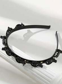 1pc Hairpin DIY Handmade Hair Accessory, Multi-Layer Hollow Braided Hair Band With Press Studs, Double-Layer Hair Clip Hairband Head Ornament, Bangs Braided Hair Clips For Daily Styling, Casual & Work Outfits Tiaras Y2k,Hairband,Hair Hoop Headbands, Black ,Home,Skincare Headband