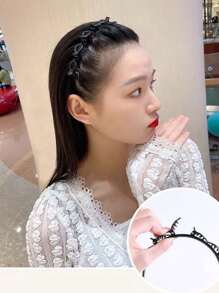 1pc Hairpin DIY Handmade Hair Accessory, Multi-Layer Hollow Braided Hair Band With Press Studs, Double-Layer Hair Clip Hairband Head Ornament, Bangs Braided Hair Clips For Daily Styling, Casual & Work Outfits Tiaras Y2k,Hairband,Hair Hoop Headbands, Black ,Home,Skincare Headband