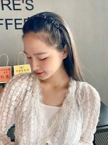 1pc Hairpin DIY Handmade Hair Accessory, Multi-Layer Hollow Braided Hair Band With Press Studs, Double-Layer Hair Clip Hairband Head Ornament, Bangs Braided Hair Clips For Daily Styling, Casual & Work Outfits Tiaras Y2k,Hairband,Hair Hoop Headbands, Black ,Home,Skincare Headband