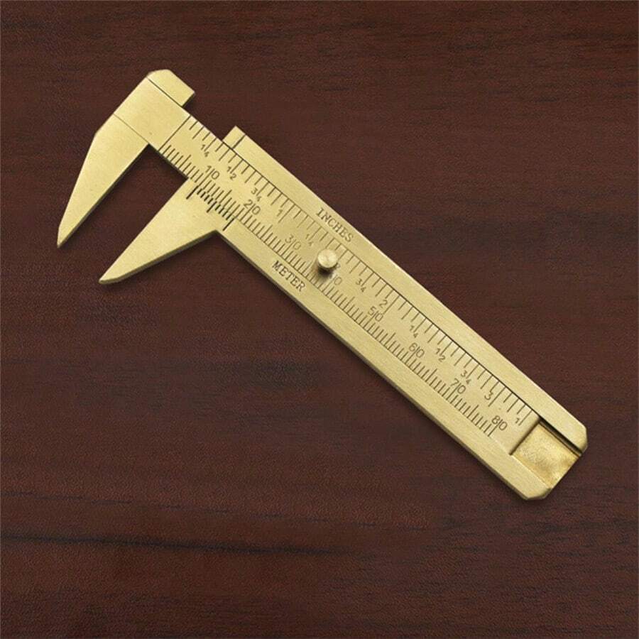 1pc Portable Slide Gauge Dual Scale Vernier Caliper, Measuring Tool, Brass Pocket Ruler - Yellow - View 1