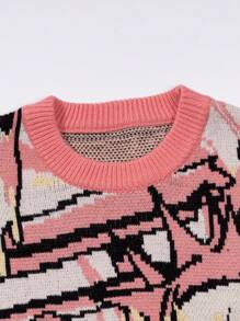 Áo len dài tay cổ tròn dáng rộng thoải mái in hình nhân vật hoạt hình và chữ cái ANDREILEE, thích hợp cho mùa xuân, thu và đông. - Hồng - Xem 4