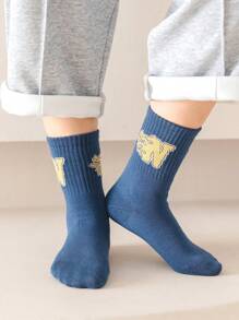 5 Pairs Kids Letter Jacquard Socks, Boy & Girl High Elastic Sports Breathable Mid-Calf Socks, All Seasons - Multicolor - View 3