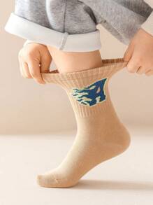 5 Pairs Kids Letter Jacquard Socks, Boy & Girl High Elastic Sports Breathable Mid-Calf Socks, All Seasons - Multicolor - View 4