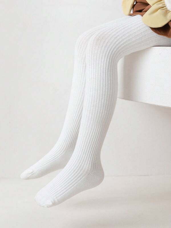 1 peça de meia-calça canelada opaca para meninas, cor sólida, confortável e respirável, para todas as estações.