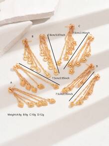 18K Gold Plated Earrings With Classic Tassel Pendant, Versatile Daily Wear For Women, Multiple Styles