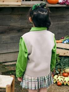 Mini Bala 年轻女孩针织背心秋季柔软针织衫 - 綠色 - 查看 2