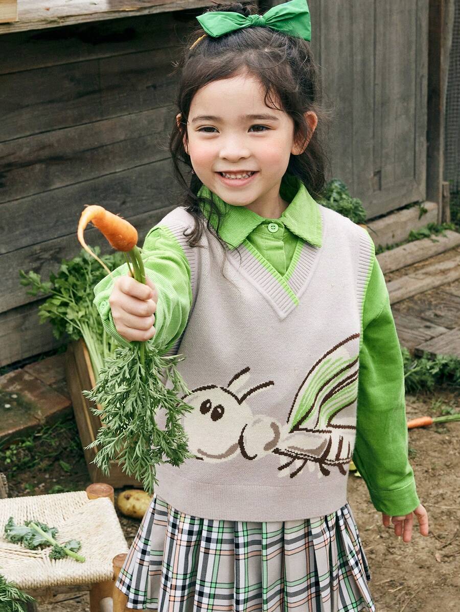 Mini Bala 年轻女孩针织背心秋季柔软针织衫 - 綠色 - 查看 1