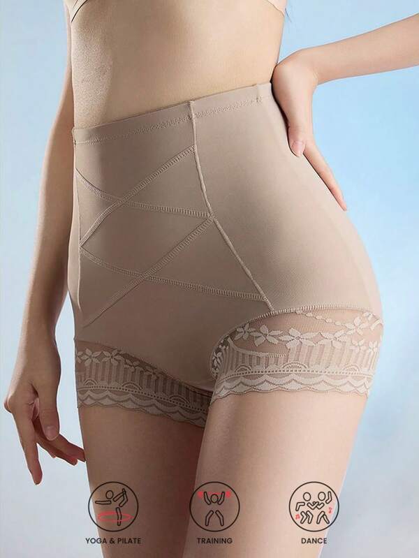 1pc Sexy Lace High- Shorts, Tummy Control Waist Shaper, Leggings, Peach-Shaped Shaping Underwear Gym Accessories For Belly Slimming Girdles, Lumbar Girdles For Belly Slimming Corset