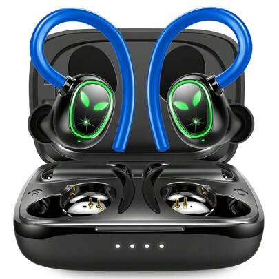 Cuffie sportive Bluetooth 5.3, auricolari senza fili stereo con microfono HD, auricolari con cancellazione del rumore e bassi profondi, 50 ore di autonomia con custodia di ricarica, doppio display LED, auricolari impermeabili IP7 per corsa