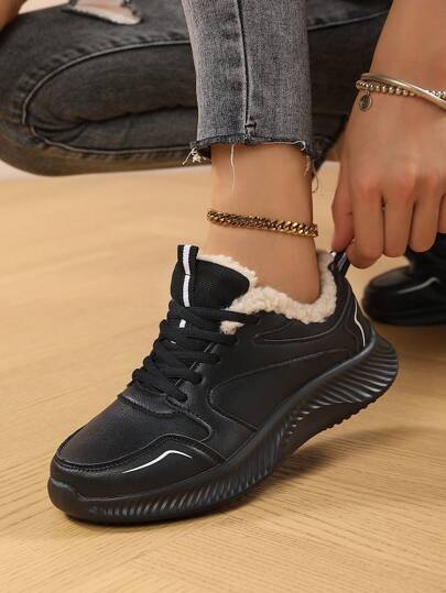 女士加绒平底舒适休闲运动鞋秋冬字母防滑女休闲鞋软底防滑运动鞋透湿时尚休闲鞋加绒鞋女鞋春季厚底旅游鞋黑色透湿休闲运动鞋女真皮老爹鞋女加绒鞋冬季2024新款厚底全软底运动2024秋季秋冬新款爸爸鞋女厚底运动小黑鞋加绒保暖棉