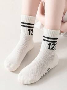 4pairs Kids Casual Numeric 123 Pattern Breathable Crew Socks, Suitable For Students Back To School And Daily Wear - Multicolor - View 4