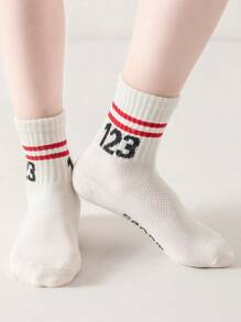 4pairs Kids Casual Numeric 123 Pattern Breathable Crew Socks, Suitable For Students Back To School And Daily Wear - Multicolor - View 5
