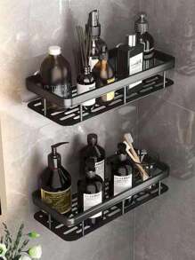 1pc Wall Mounted Punch-Free Bathroom Storage Rack,Shower Caddy Shelf, Bathroom Shower Rack, Stainless Steel Suction Cup Toilet Rack, Toilet Organizer Rack - Black - View 9