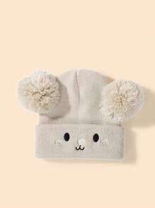 1 Pieza Unisex Gorro De Lana Con Diseño De Pompones Y Osos Estilo Y2k Para Niños Y Bebés, Gorro Tejido Para Exteriores, Gorro Cálido De Invierno Adecuado Para Viajes Diarios