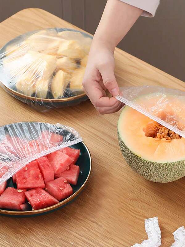 50/100pcs Reusable Plastic Wrap Bowl Cover With Elastic, For Food Preservation