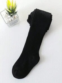 1pc Comfortable & Breathable Girls Solid Color Tights, 4 Seasons Wear - Black - View 3