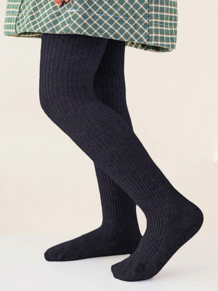1pc Comfortable & Breathable Girls Solid Color Tights, 4 Seasons Wear - Black - View 1