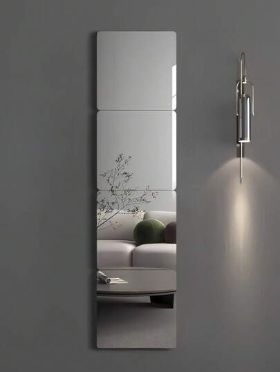 1 Group Of 4 Pieces 20CMx4 Round Corner Acrylic Decorative Mirror Wall Sticker Self-Adhesive Full-Body Mirror Bedroom Dormitory Splicing Mirror Soft Mirror This Product Can Only Be Used For Decoration Not As A Mirror Home Decor Back To School Room Decor School Supplies