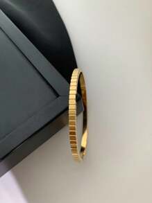 1/2 件时尚不锈钢金色方晶锆石可叠戴手链套装，适合女士，日常佩戴，防过敏，彩色 - 金色 - 查看 12
