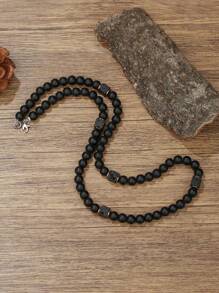 1pc/ 8MM Matte Black Onyx With Cube Lava Balance Necklace, Gemstone Necklace, Healing Necklace,  Holiday Party Jewelry Gifts For Friends And Family