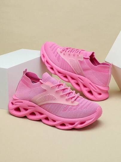 粉色男女款时尚耐用透气柔软休闲步行鞋，适合聚会、餐饮、商务和休闲
