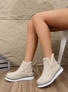 2024 Beige Women Winter Plush Boots Warm Ankle Boots Fashion Footwear Comfortable Platform Snow Boots - Beige - View 5