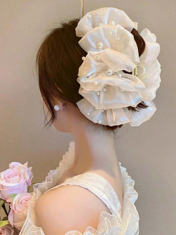 topshiny 1 pièce Élégant clip à cheveux en forme de nœud avec perles artificielles, design à la mode convenant pour une utilisation quotidienne et des séances photo pour femmes et filles. Accessoires de cheveux d'automne et d'hiver pour tenues de vacances pour femmes.