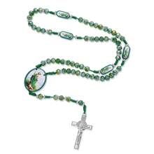Katholische Halskette mit Heiliger Judas Grüne Kristall Perlen, Kreuz Anhänger und Heiliger Benedikt Holz Anhänger, Katholischer Schmuck