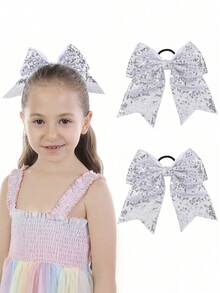 2 件 8 英寸啦啦队发饰大号啦啦队大号闪亮亮片发饰带马尾辫夹适合青少年女孩运动会派对万圣节圣诞节 - A - 查看 2