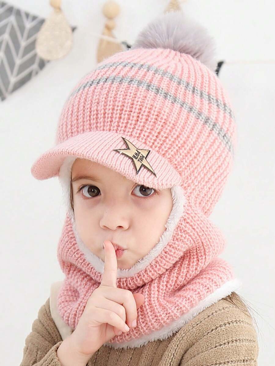 1 chiếc mũ len ấm áp cho trẻ em kèm khăn quàng cổ, mũ mùa đông lót nhiệt dành cho trẻ sơ sinh và trẻ mới biết đi - Hồng - Xem 1