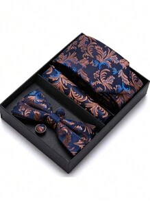 AlanKing 1 Bộ hộp quà tặng sang trọng chứa cà vạt sọc, nơ, khăn bỏ túi, khuy măng sét, phụ kiện vest cho nam giới công sở trang trọng - Màu sắc hỗn hợp - Xem 10