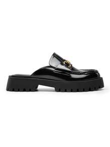 Women Mules Platform Slippers Metal Horse-Bit Slip On Round Toe Chunky Retro Fashion Comfortable Commuting Business Casual Shoes - 黑色 - 查看 6