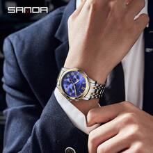 SANDA. Đồng hồ nam SANDA 2024 mới bán chạy nhất, dây thép, lịch, ba mắt, sáu kim, đa chức năng, đồng hồ cơ tự động hoàn toàn - Màu xanh lam - Xem 6