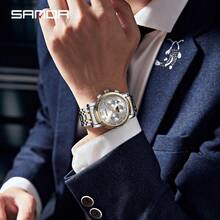 SANDA. Đồng hồ nam SANDA 2024 mới bán chạy nhất, dây thép, lịch, ba mắt, sáu kim, đa chức năng, đồng hồ cơ tự động hoàn toàn - Màu xanh lam - Xem 7