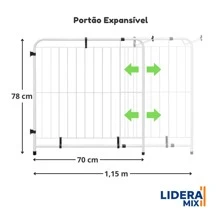 LideraMix, Adjustable Expandable Protection Gate For Children And Pets, 78cm Height, 70 To 115cm Length, Small And Medium Dogs, Steel With Epoxy Paint, Black - 白色 - 查看 3
