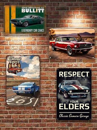 1pc Vintage Mustang Car Metal Tin Sign 8X12  Perfect For Man Cave, Garage, Or Farmhouse Decor    Ideal Gift For Car Enthusiasts
