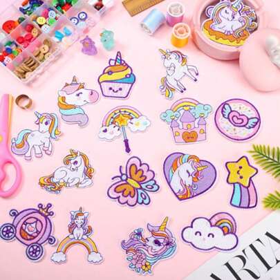 10/20/30pcs Unicorn Fabric Applique Embroidery Patch Stickers, DIY Clothing Decoration Accessories, Random Pattern & Color, Iron-On Patch, Sewing For More Durability