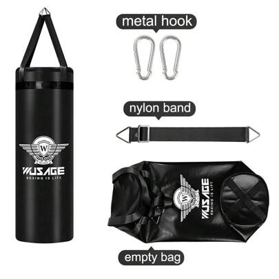 WUSAGE 1pc 80cm Height Empty Black Household Punching Bag, Fitness Hanging PU Leather Muay Thai Boxing Punching Bag
