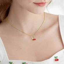 30Pcs Glass & Acrylic Beaded Charms With Golden 304 Stainless Steel Jump Rings Red Cherry Charms Fruit Pendants For DIY Jewelry Making Crafts