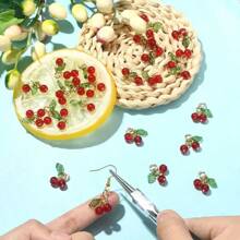 30Pcs Glass & Acrylic Beaded Charms With Golden 304 Stainless Steel Jump Rings Red Cherry Charms Fruit Pendants For DIY Jewelry Making Crafts