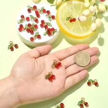 30Pcs Glass & Acrylic Beaded Charms With Golden 304 Stainless Steel Jump Rings Red Cherry Charms Fruit Pendants For DIY Jewelry Making Crafts