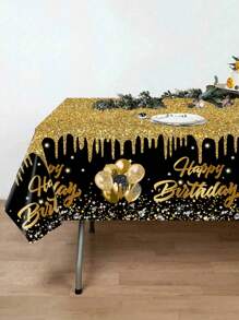 1pc 130*220cm Black Gold Balloon Style Birthday Party Disposable Rectangular Tablecloth, Table Runner Perfectly Decorated Birthday Coming-Of-Age Ceremony Party Room Table, Birthday Party Table Decoration Table Cover - Multicolor - View 2